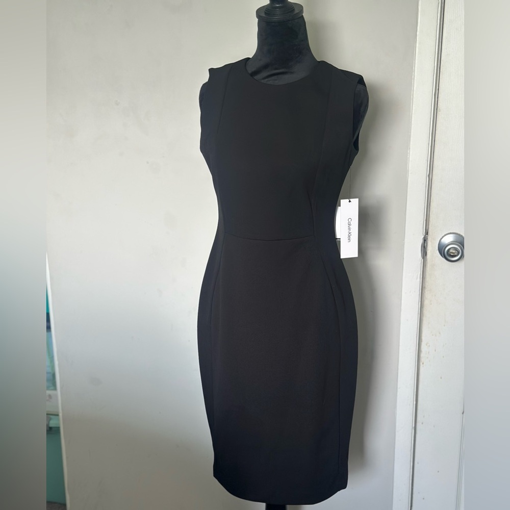 Calvin Klein Black Sheath Midi Dress Mock Neck